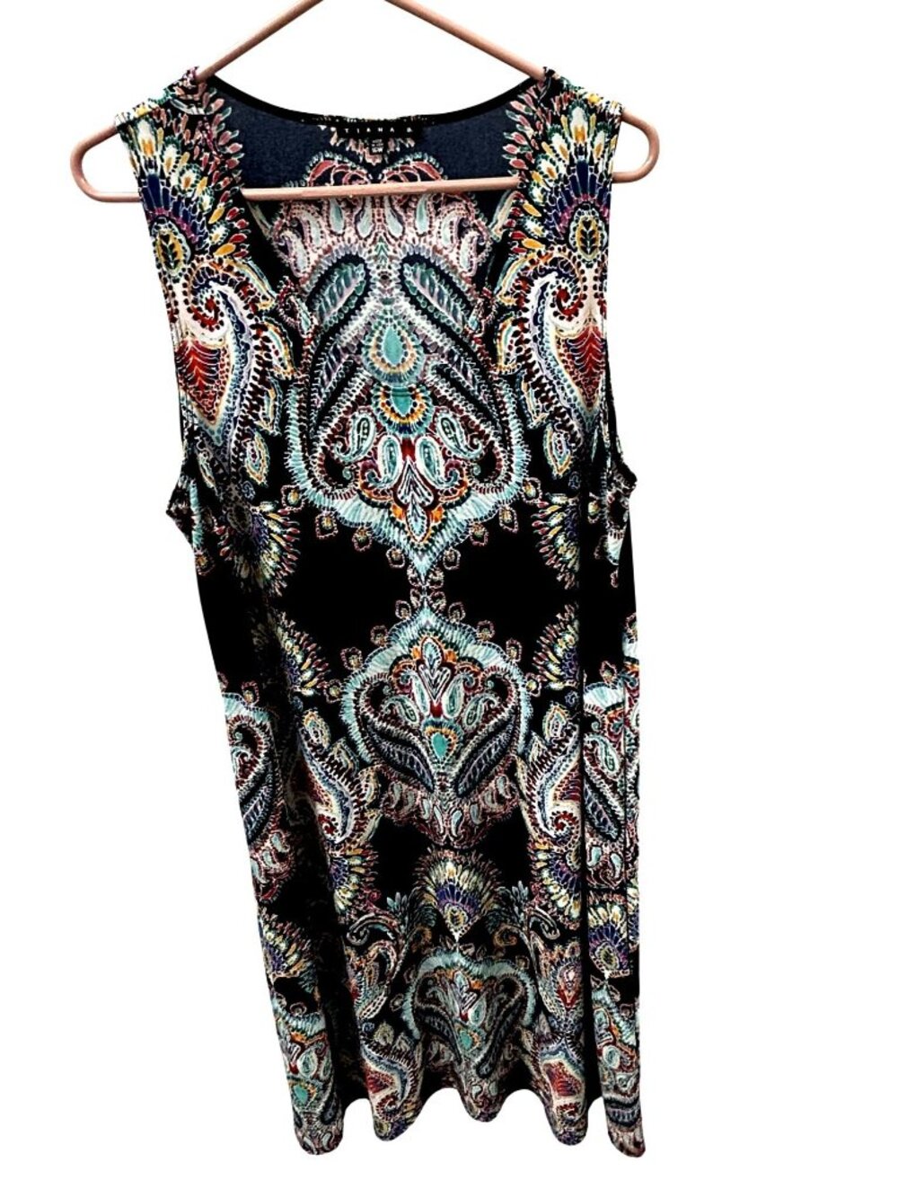 Tiana B Sleeveless Black Multicolor Paisley Print Dress 16W Made In USA